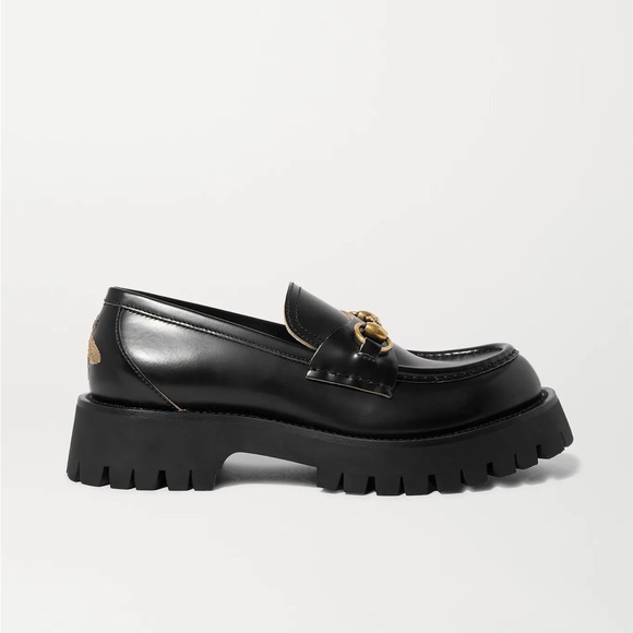 NEW IN BOX GUCCI Horsebit-detailed metallic embroidered leather platform loafers - Picture 7 of 9